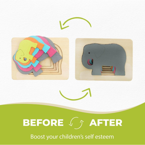 Puzzle din lemn cu 5 forme descrescătoare, model elefant [1]