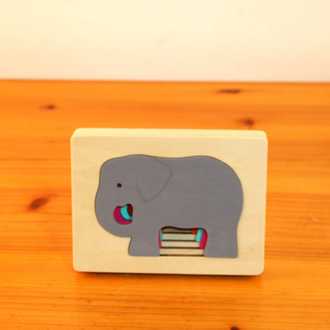 Puzzle din lemn cu 5 forme descrescătoare, model elefant [4]