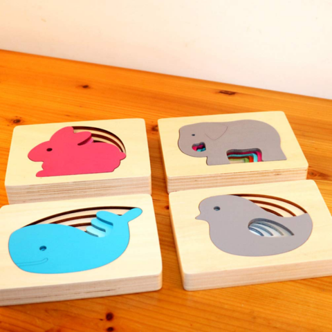 Puzzle din lemn cu 5 forme descrescătoare, model elefant [6]