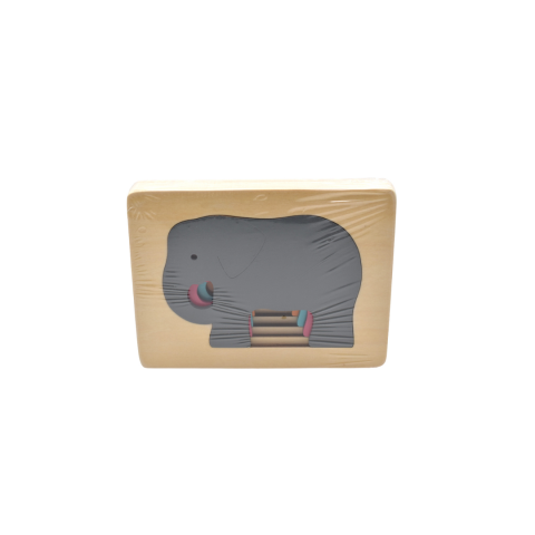 Jucării educative - Puzzle din lemn cu 5 forme descrescătoare, model elefant
