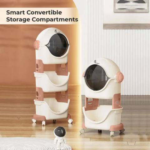 Raft de depozitare mobil cu 4 roți, model cosmonaut, două nivele [3]