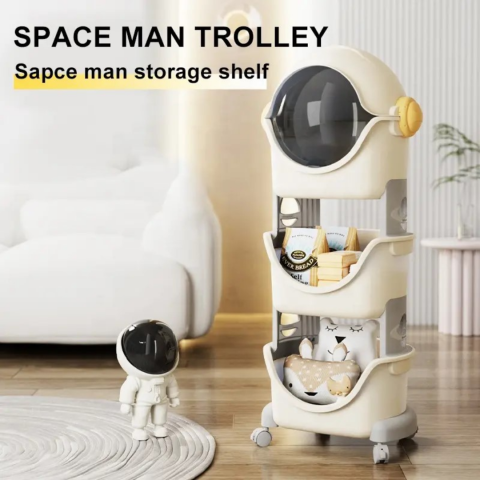 Raft de depozitare mobil cu 4 roți, model cosmonaut, trei nivele [4]