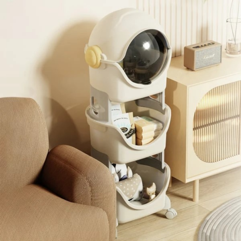 Raft de depozitare mobil cu 4 roți, model cosmonaut, trei nivele [5]