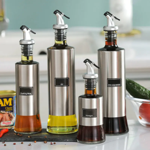 Recipient Ulei si Otet, 300 ml, sticla cu invelis inox, Argintiu [4]