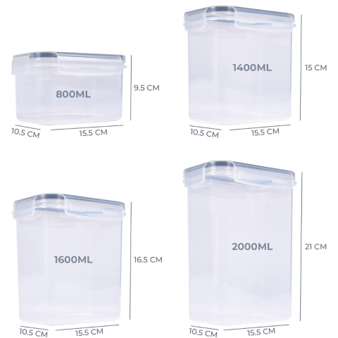 Recipiente depozitare, set 8 bucăți, plastic transparent, cu capac și închidere etanșă [1]