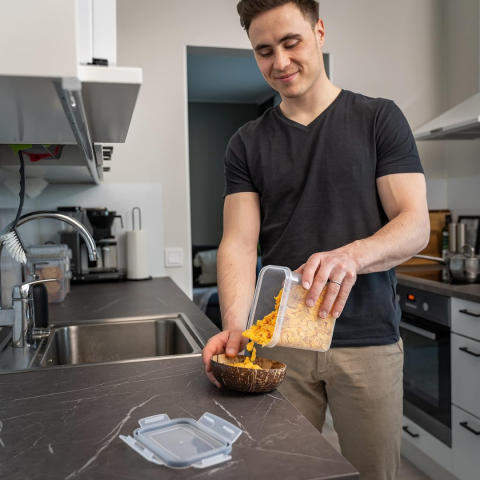 Recipiente depozitare, set 8 bucăți, plastic transparent, cu capac și închidere etanșă [3]