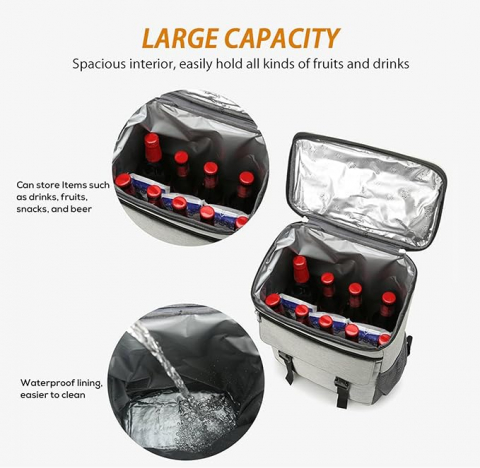 Rucsac frigorific si izoterm 25L, impermeabil, ajustabil, buzunare laterale, ideal pentru picnic si drumetii, Gri [4]