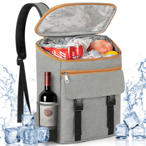 Rucsac frigorific si izoterm 25L, impermeabil, ajustabil, buzunare laterale, ideal pentru picnic si drumetii, Gri/Portocaliu [1]