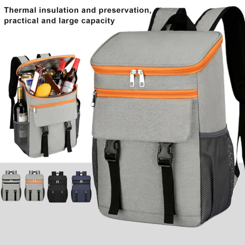 Rucsac frigorific si izoterm 25L, impermeabil, ajustabil, buzunare laterale, ideal pentru picnic si drumetii, Gri/Portocaliu [4]
