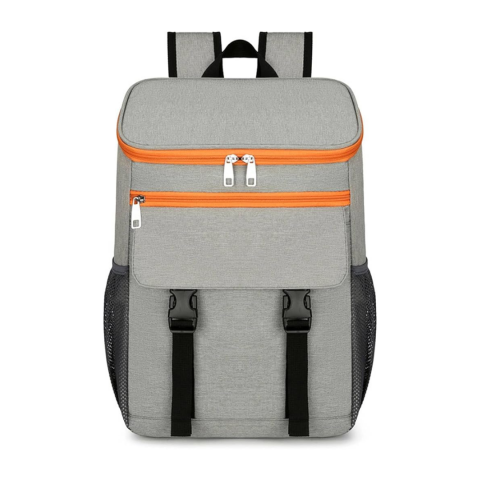 Camping - Rucsac frigorific si izoterm 25L, impermeabil, ajustabil, buzunare laterale, ideal pentru picnic si drumetii, Gri/Portocaliu