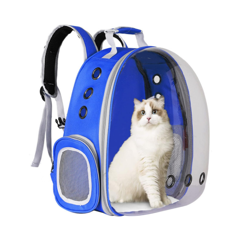 Pet Shop - Rucsac transport animale cu greutate maximă 6.5 kg, hublou transparent, buzunar lateral, albastru