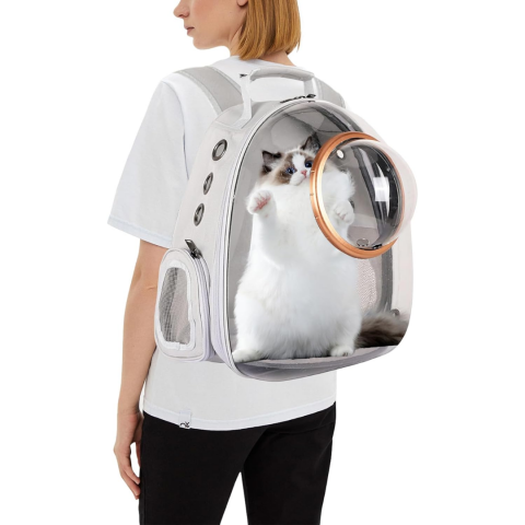 Rucsac transport animale cu greutate maximă 6.5 kg, hublou transparent, buzunar lateral, gri [1]