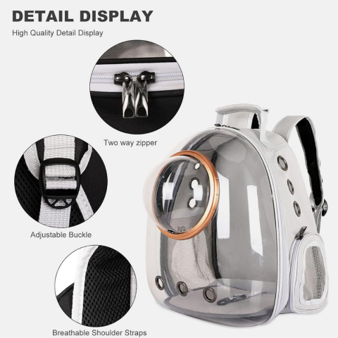 Rucsac transport animale cu greutate maximă 6.5 kg, hublou transparent, buzunar lateral, gri [7]