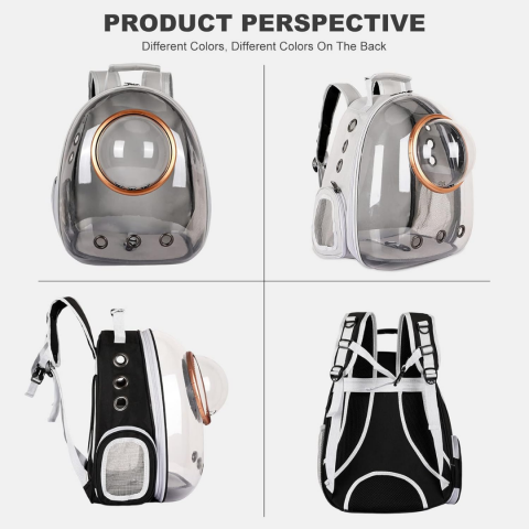 Rucsac transport animale cu greutate maximă 6.5 kg, hublou transparent, buzunar lateral, gri [8]