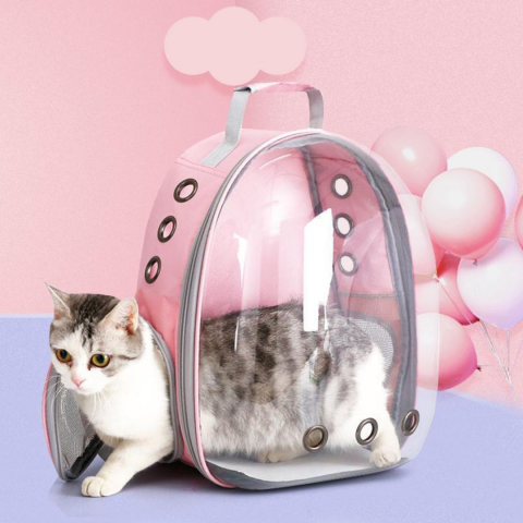 Rucsac transport animale cu greutate maximă 6.5 kg, hublou transparent, buzunar lateral, roz [4]