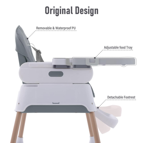 Scaun de masă pliabil 6 în 1, confortabil și multifuncțional, Gri [3]