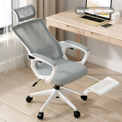 Scaun ergonomic pentru birou, cu suport lombar, tetieră 3D și funcție Swing, Alb-Gri [2]