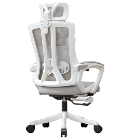 Birou - Scaun ergonomic pentru birou, cu suport lombar, tetieră 3D și funcție Swing, Alb-Gri