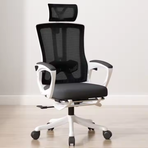 Scaun ergonomic pentru birou, cu suport lombar, tetieră 3D și funcție Swing, Alb-Negru [1]