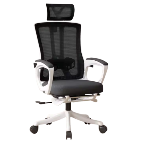 Birou - Scaun ergonomic pentru birou, cu suport lombar, tetieră 3D și funcție Swing, Alb-Negru
