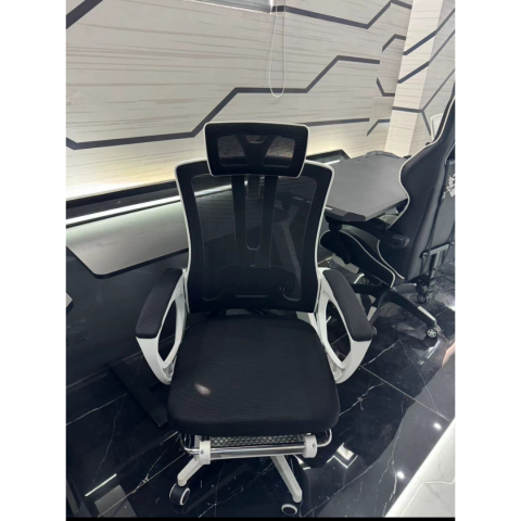 Scaun ergonomic pentru birou, cu suport lombar, tetieră 3D și funcție Swing, Alb-Negru [7]