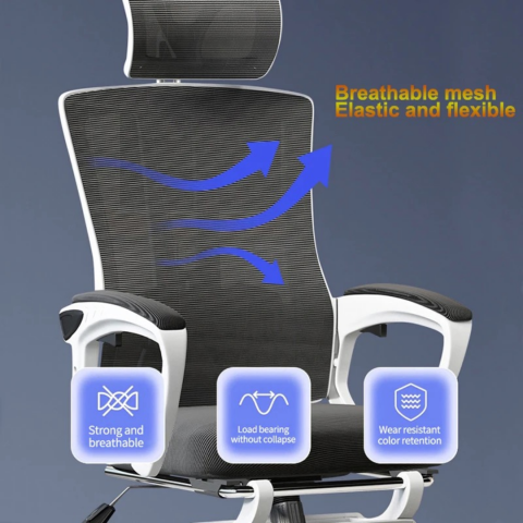 Scaun ergonomic pentru birou, cu suport lombar, tetieră 3D și funcție Swing, Alb-Negru [5]