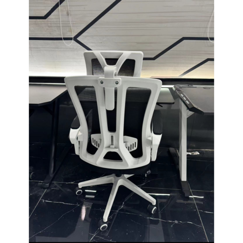 Scaun ergonomic pentru birou, cu suport lombar, tetieră 3D și funcție Swing, Alb-Negru [8]