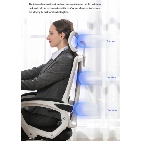 Scaun ergonomic pentru birou, cu suport lombar, tetieră 3D și funcție Swing, Alb-Negru [3]