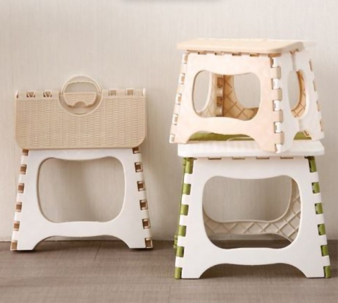 Timp Liber - Scaun pliabil, multifunctional, plastic, Alb, Bej, 26 x 21 x 21 cm