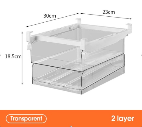 Articole Ambalare - Sertar organizator pentru frigider, cu 2 nivele, 30 x 23 x 18.5 cm, Transparent