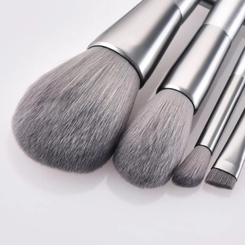 Set 10 pensule machiaj, cu inserție metalică, Argintiu [3]
