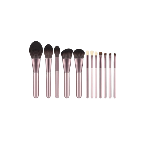 Îngrijire personală - Set 12 pensule machiaj, mâner metalic, Mov sidefat