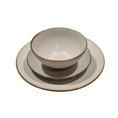 Servirea Mesei - Set 18 piese serviciu de masă, model Rizuri, Crem