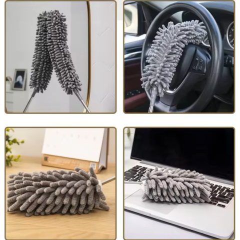 Set 3 perii pentru șters praful cu tijă retractabilă, extensibilă, și cap flexibil, din microfibră [4]