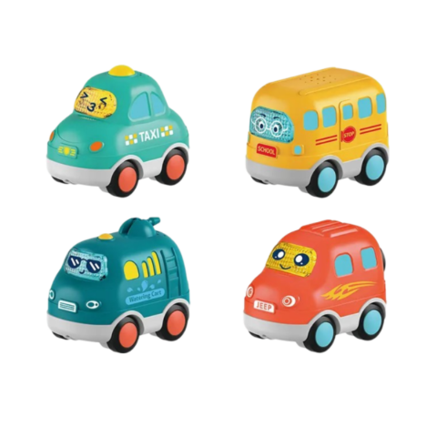 Jucării educative - Set 4 mașinuțe pentru diverse meserii, cu sunete și lumini