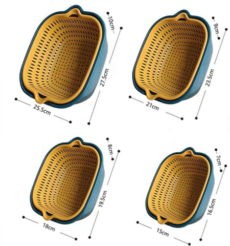 Set 4 strecuratori cu 2 straturi, Bol de Spalare si Strecuratoare pentru Fructe, Legume, Multicolor [3]
