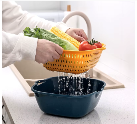 Set 4 strecuratori cu 2 straturi, Bol de Spalare si Strecuratoare pentru Fructe, Legume, Multicolor [2]