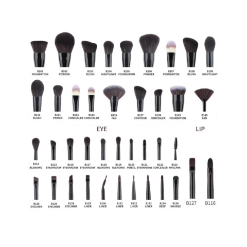 Set 40 pensule machiaj profesionale, mâner lemn, păr sintetic, Negru [1]