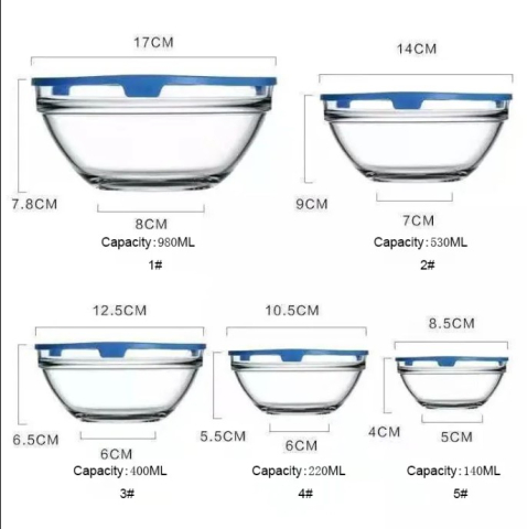 Set 5 boluri din sticla cu capac din plastic, Albastru [1]