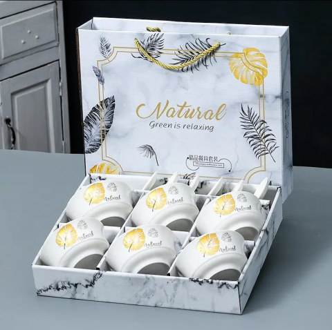 Casă și Grădină - Set 6 boluri portelan cu lingurite model nordic