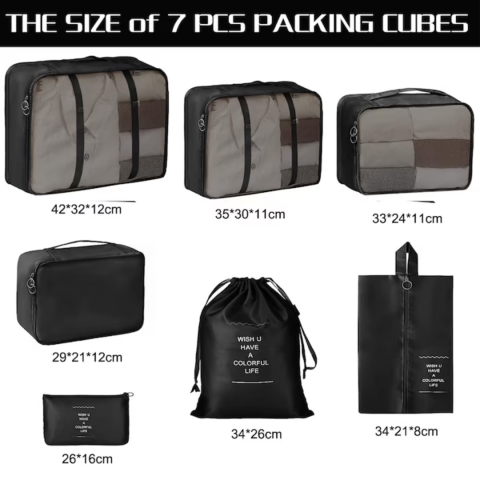 Set 7 huse organizare bagaje, Negru [2]