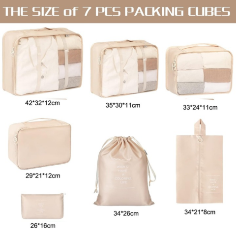 Set 7 huse organizare bagaje, Crem [2]