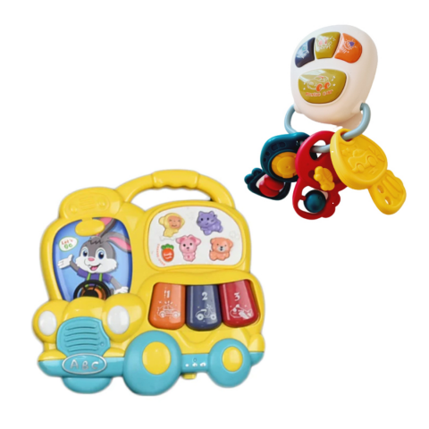 Jucării educative - Set autobuz cu clape și animaluțe vesele, cu sunete și lumini