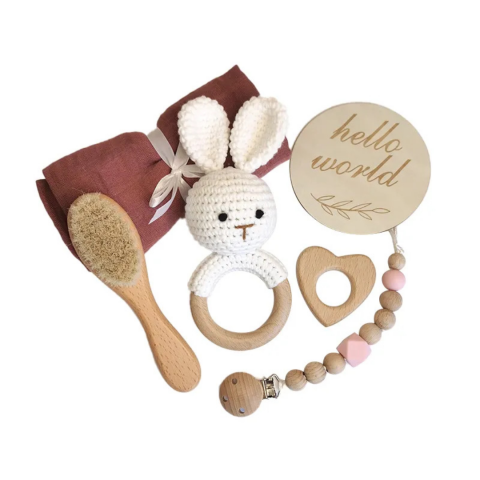 Jucării educative - Set bebelusi "Hello World", model Iepuraș