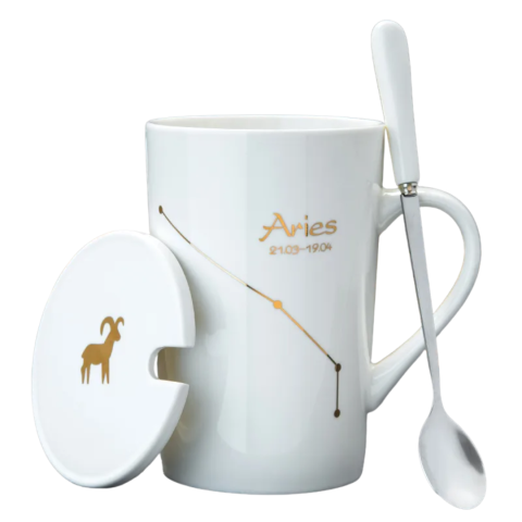 Timp Liber - Set cadou cana ceramica, culoare Alb, Berbec