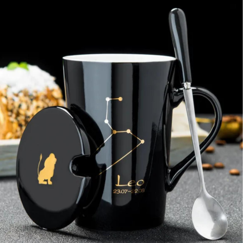 Set cadou cana ceramica, culoare Negru, Leu [1]