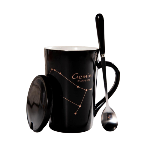 Set cadou cana ceramica, culoare Negru, Gemeni [2]
