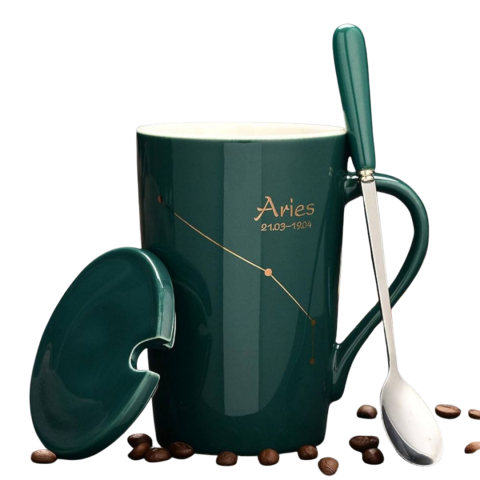 Cadouri - Set cadou cana ceramica, culoare Verde, Berbec