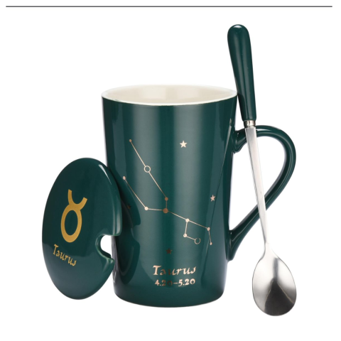 Timp Liber - Set cadou cana ceramica, culoare Verde, Taur