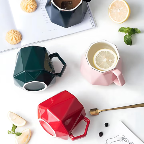 Set cadou cana ceramica in forma de diamant cu baza incalzitor cu inductie, suport cu incalzire smart, buton touch, functie auto-oprire, Rosu [1]